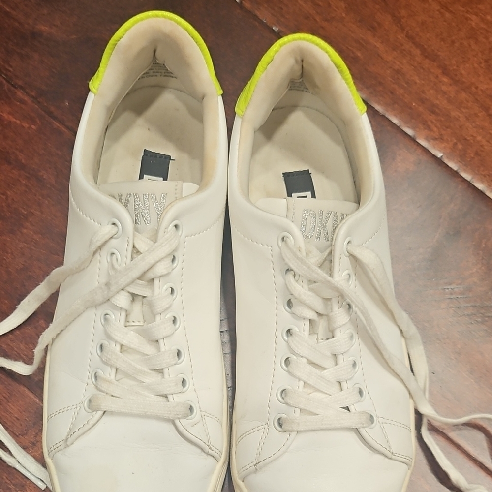 DKNY White Leather Sneakers with Neon Highlights